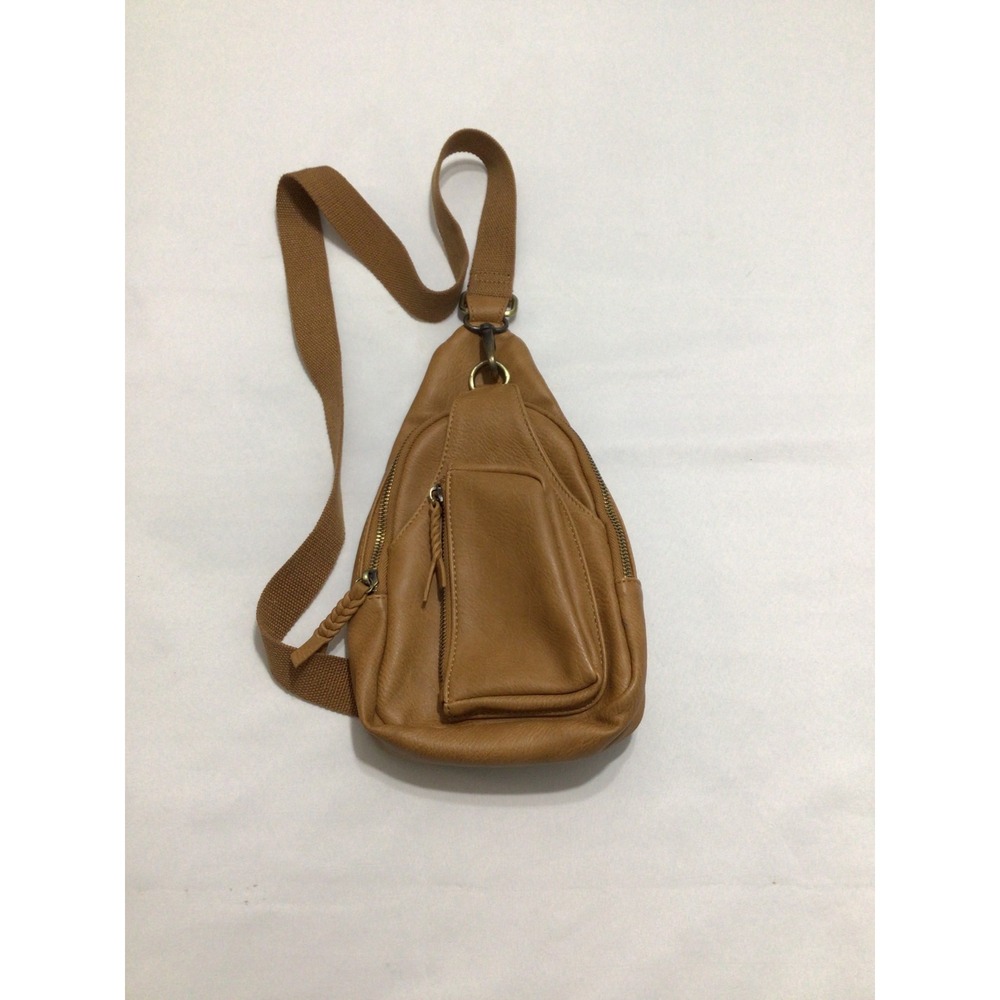 Antik Kraft Cognac Brown Vegan Leather Sling Crossbody Bag Floral Lining